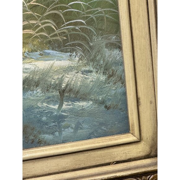 Framed Coastal ocean Landscape Painting With Lighthouse Palm Trees 31x27" READ - Picture 10 of 14